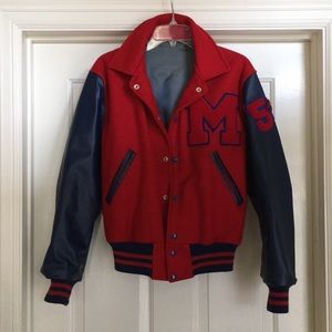 Vintage Letterman Jacket with Leather Sleeves